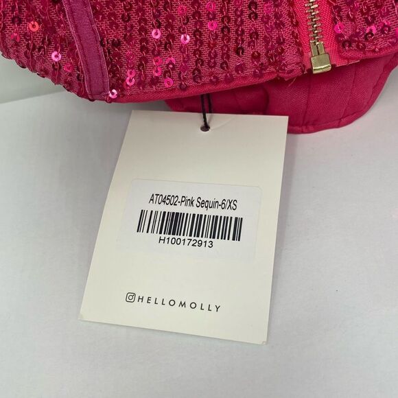 Hello Molly NWT Sz 2 Hot Pink Sequin Sexy Party Vibe Crop Top - Picture 11 of 11